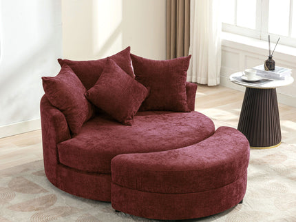 360° Swivel Accent Barrel Chair With Storage Ottoman & 4 Pillows, Modern Leisure Chair Round Accent For Living Room