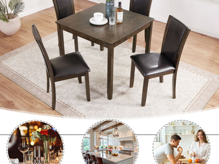 5 Piece Dining Table Set With Chairs - Dark Walnut