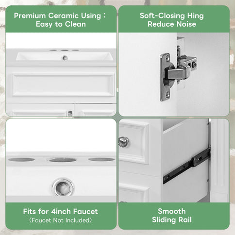 Bathroom Vanity With Sink, Compact Cabinet & 2 Drawers And Adjustable Shelf