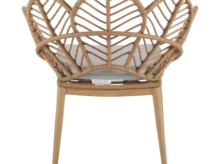 Kirk - Outdoor Wicker Peacock Shape Papasan Style Chair, Teak Finished Leg (Set of 2) - Beige / Light Brown / Light Teak