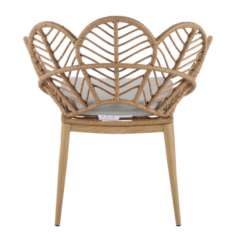 Kirk - Outdoor Wicker Peacock Shape Papasan Style Chair, Teak Finished Leg (Set of 2) - Beige / Light Brown / Light Teak