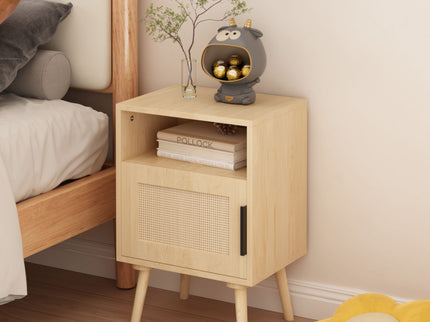 Nightstand, Side Table With Door And Open Shelf For Bedroom - Oak