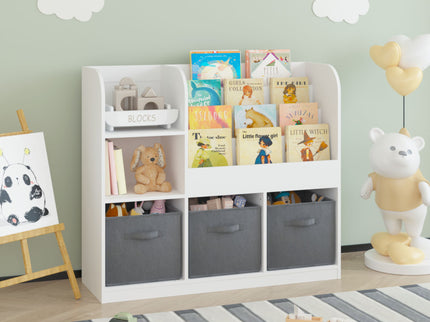 Bookcase And Bookshelf With 3 Collapsible Drawers, Multifunctional Display Stand