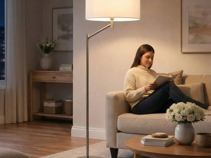 Horizon - Table Lamp With On / Off Switch Curved Base Linen Shade - Brushed Nickel / Silver / White