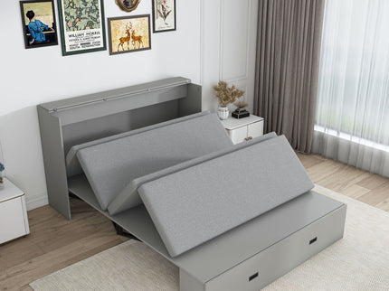 Full Murphy Bed With Storage Drawers, Charging Station, Foldable Panels, And Silent Swivel Wheels