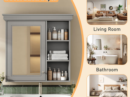 Wall Mounted Bathroom Medicine Cabinet With Mirror And Adjustable Storage With Soft Close Hinges
