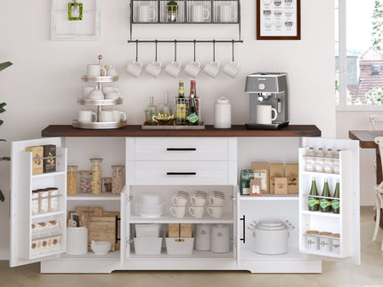 Barn Door Storage Cabinet With 2 Drawers & Door Rack, Adjustable Shelves