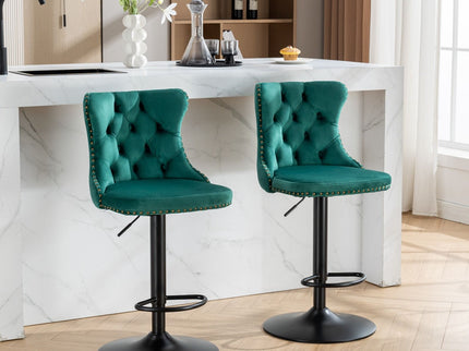 Swivel Barstools Adjusatble Seat Height, Modern Upholstered Bar Stools With Backs Comfortable Tufted For Home Pub And Kitchen Island (Set of 2)