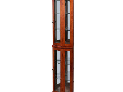 Corner Curio Cabinet With Lights, Adjustable Tempered Glass Shelves, Mirrored Back, Display Cabinet (E26 Light Bulb Not Included)