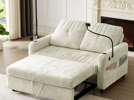 Modern Loveseat Pull Out Sofa Bed With Adjustable Backrest, Two Cup Holders, A Phone Holder, Three Charging Ports And Side Storage Pockets For Living Room