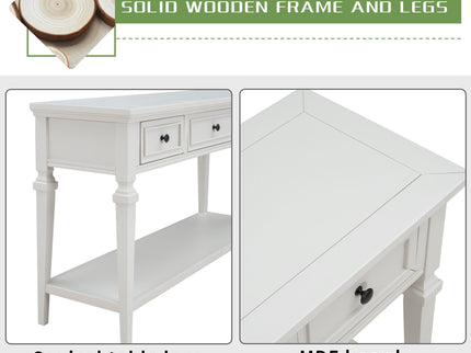 Classic Retro Style Console Table With 3 Top Drawers And Open Style Bottom Shelf - Antique White