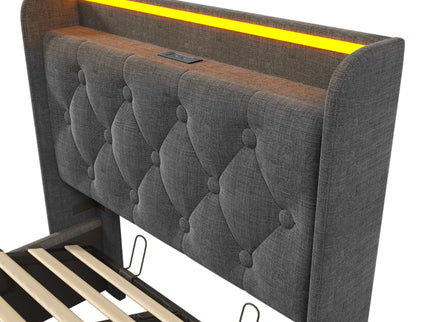 Upholstered Bed, 360 Surround LED Function, Remote Control, Hydraulic Storage Bed With USB, Type-C Charging (Without Mattress)