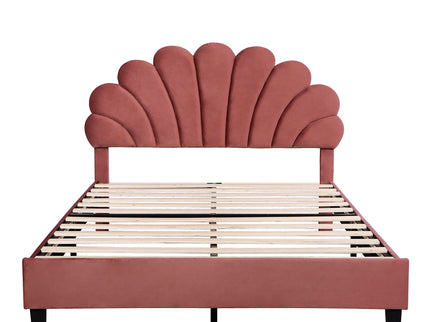 Upholstered Platform Bed With Flower Pattern Headboard