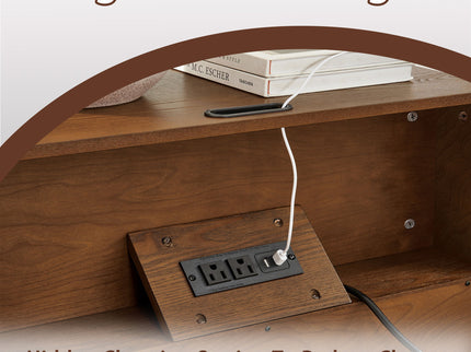 Nightstand With Hidden Charging Station USB Ports & Outlet Hole