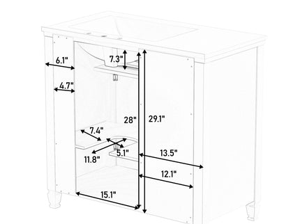 Modern Bathroom Vanity With Ceramic Sink, Freestanding, One Tip Out Drawer, 3 Side Drawers, Adjustable Shelf
