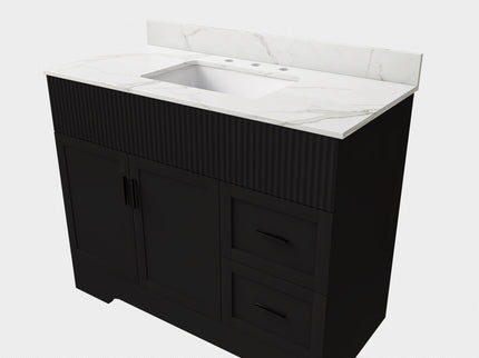 Bathroom Vanity Set, Fluted Cabinet, 3 Faucet Holes, Sink Included - Black