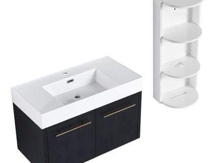 Modern Wall Mounted Bathroom Vanity With Thick Edge Resin Sink And Storage Rack