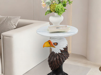 Eagle Head Accent Table, Animal Statue End Tables For Living Room - Brown / Antique White