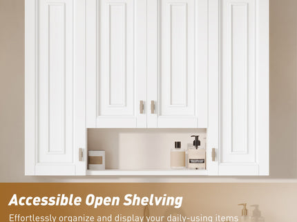 Bathroom Cabinet With 5 Adjustable Shelves, Soft Closing Hinges, Open Shelving Design - White