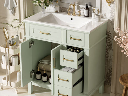 Modern Bathroom Vanity With Ceramic Sink, Soft Close Storage Cabinet