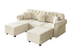 Beige / 3 Pc. 3 Seater Sofa, 2 Ottomans