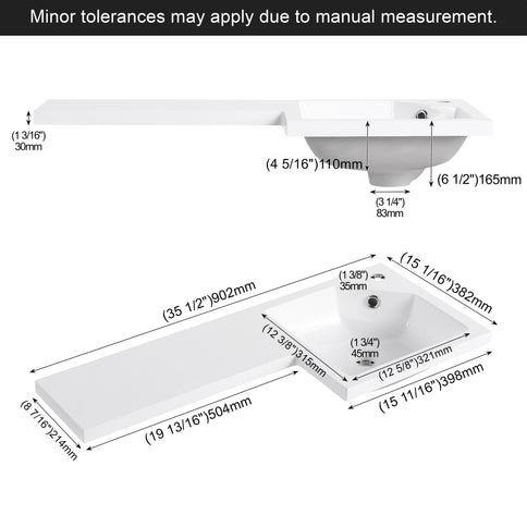 L-Shaped Wall Mounte Floating Bathroom Vanity With Integrated Sink