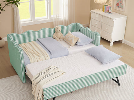 Gingham Daybed With USB Charging Port, Wave Shaped Design