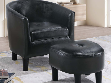 Accent Chair With Matching Ottoman Upholstered Round Backrest, Seating Set - Black