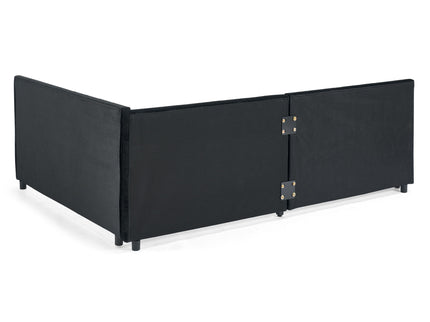 Full Size Upholstered Daybed With Trundle, Tufted Backrest And Armrests - Black