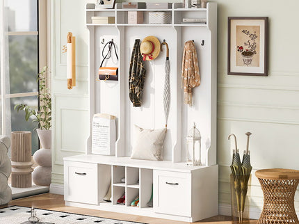 5 In 1 Entryway Bench With Coat Rack, 7 Sturdy Hooks, 2 Spacious Drawers And Adjustable Shelves