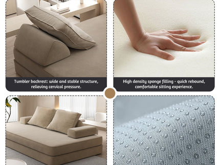 Multifunctional Convertible Sofa Bed With 2 Tumbler Backrests And 2 Pillows, Deep Seat Couch