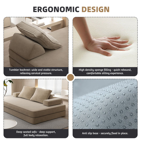 Multifunctional Convertible Sofa Bed With 2 Tumbler Backrests And 2 Pillows, Deep Seat Couch