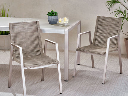 Outdoor Modern Aluminum Dining Chair Set With Rope Sea (Set of 2)