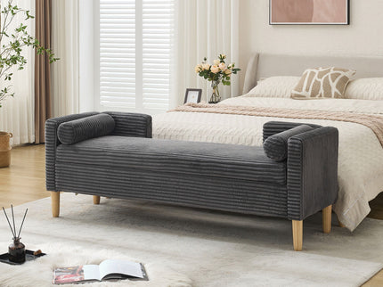 Upholstered Corduroy Flip Top Storage Bench For Living Room