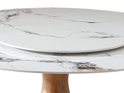 Round Dining Table 53" With Lazy Susan - Walnut / White