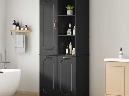 Freestanding Tall Storage Cabinet With 2 Tilt Out Hampers