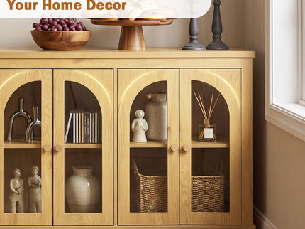 Modern Arched Glass Sideboard With 6 Doors, Buffet Cabinet With Storage And Adjustable Shelves