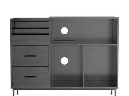 Eco-Friendly Vinyl Record Player Stand With Flip-Top Storage, Media Console With Dual Outlets And Dustproof Drawers