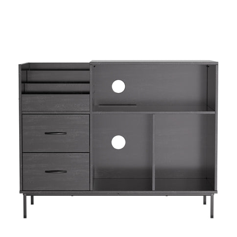 Eco-Friendly Vinyl Record Player Stand With Flip-Top Storage, Media Console With Dual Outlets And Dustproof Drawers