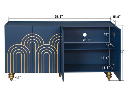 Modern Fluted Sideboard Buffet With Storage, Curve Element, 4 Doors With Adjustable Shelves