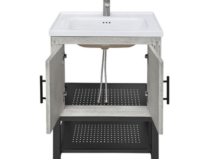 Modern Freestanding Bathroom Vanity With Ceramic Sink, Hot And Cold Faucet, Storage Cabinet & Open Shelf