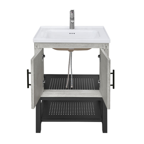 Modern Freestanding Bathroom Vanity With Ceramic Sink, Hot And Cold Faucet, Storage Cabinet & Open Shelf