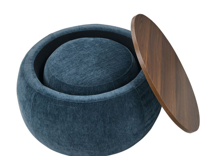 Round Storage Ottoman, 2 In 1 Function, End Table And Ottoman
