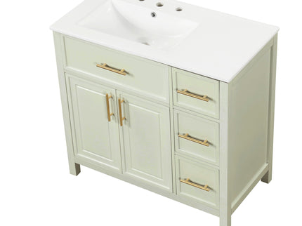 36" Bathroom Vanity With Sink, 2 Doors, 3 Drawers, Rectangular - White
