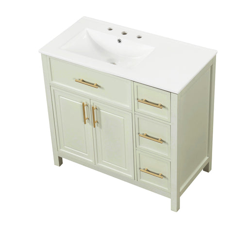 36" Bathroom Vanity With Sink, 2 Doors, 3 Drawers, Rectangular - White