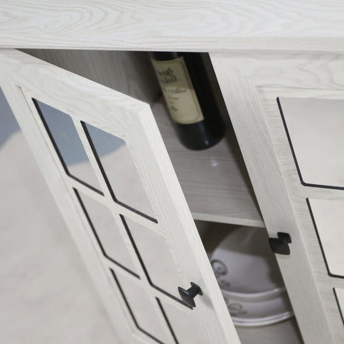 Sideboard Cabinet With Mirrored Doors, Adjustable Shelf, Metal Handles