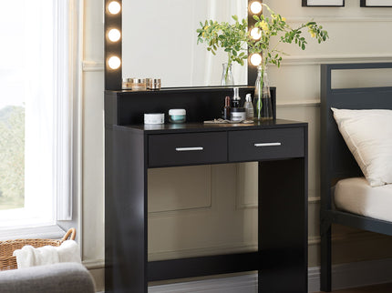 Vanity Desk With Mirror And Lights, Dressing Table With Large Drawer, 2 Level Storage Dresser & 3 Lighting Modes Adjustable Brightness, Suitable For Bedroom
