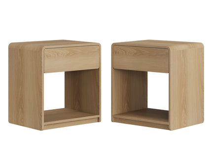 Bedside Table With Storage Drawers And Open Shelves (Set of 2) - Oak