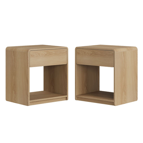 Bedside Table With Storage Drawers And Open Shelves (Set of 2) - Oak