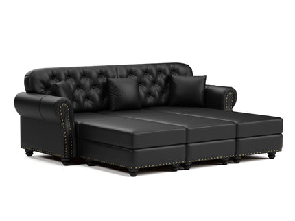 Upholstered Sofa With Nailhead Trim, Rolled Armrests With Ottoman